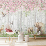 Wall murals A painting of animals in the woods