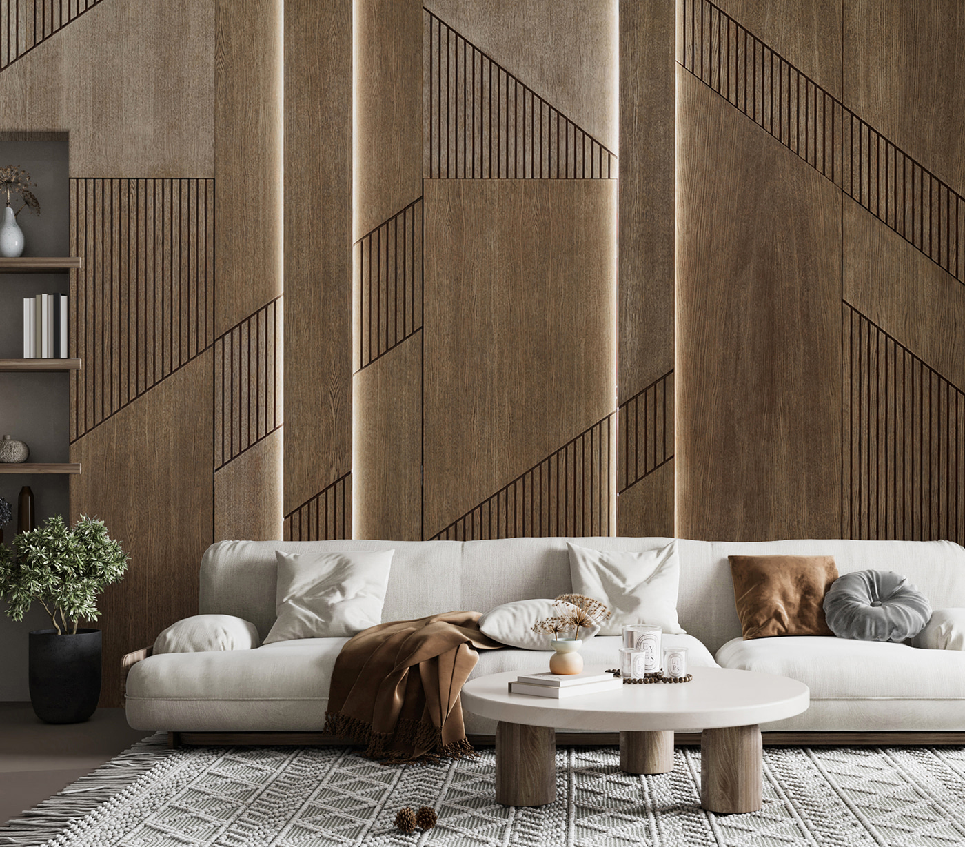 Elegant geometric design on wood panels