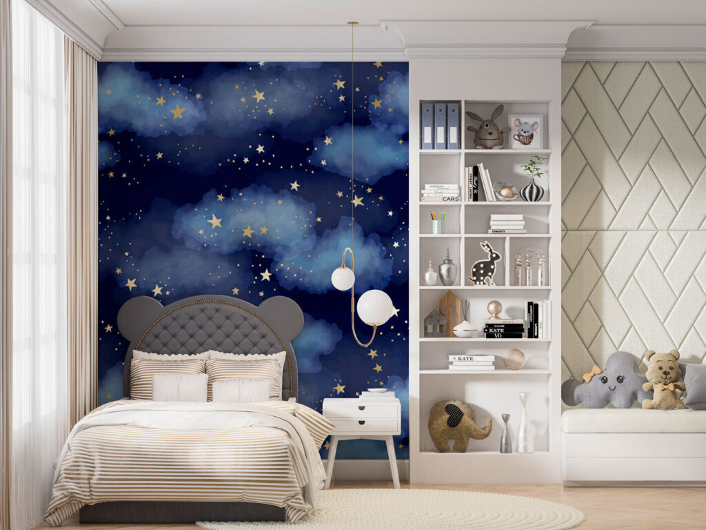 A blue sky with clouds and stars A blue sky with clouds and stars