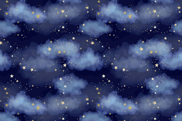 A blue sky with clouds and stars A blue sky with clouds and stars
