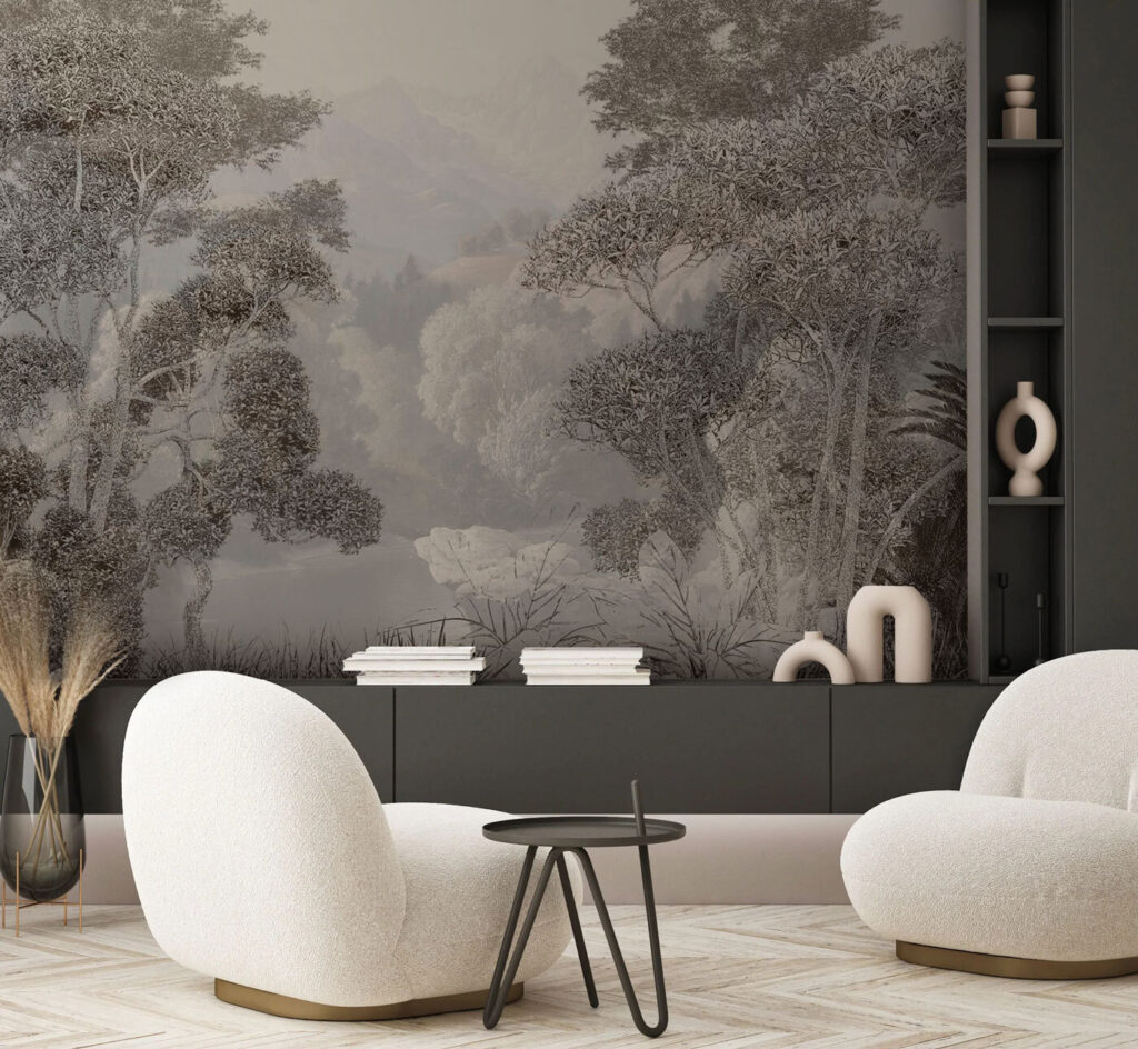 A landscape with trees and mountains A landscape with trees and mountains