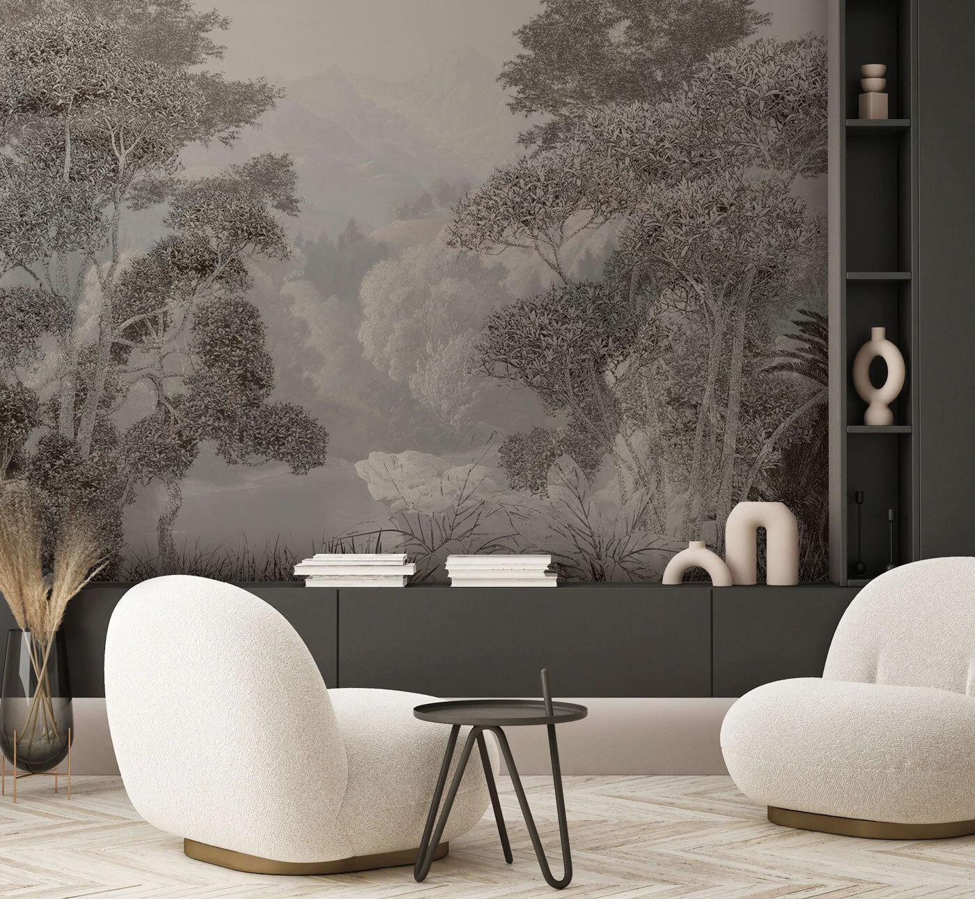 A landscape with trees and mountains A landscape with trees and mountains