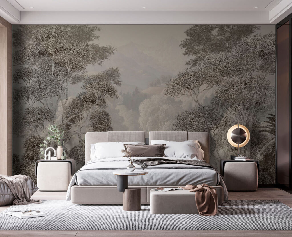 A landscape with trees and mountains A landscape with trees and mountains