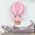 Wall murals A cartoon fox in a hot air balloon