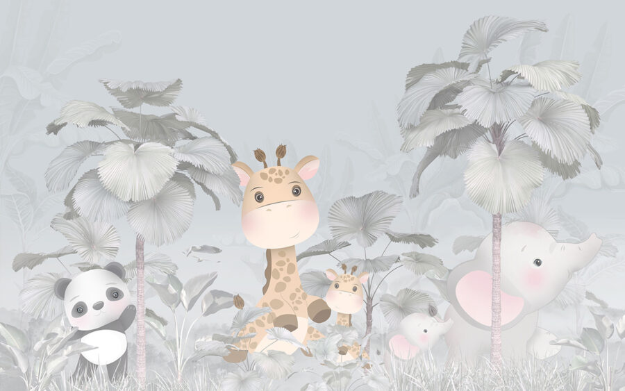 A giraffe and elephant in a forest
