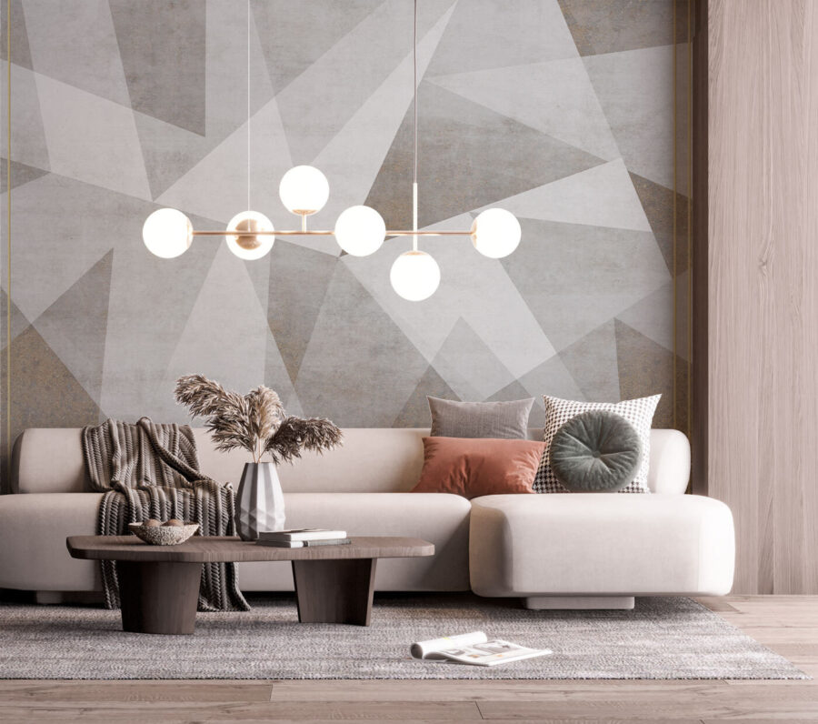 A grey and white background with triangles