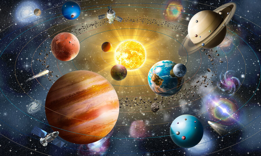 Planets and stars in space