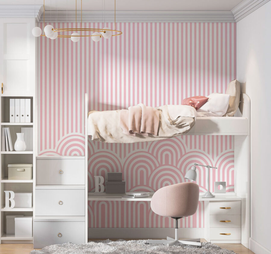 Pink and white striped wallpaper