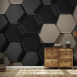 Hexagonal pattern in black and beige Wall mural Hexagonal pattern in black and beige