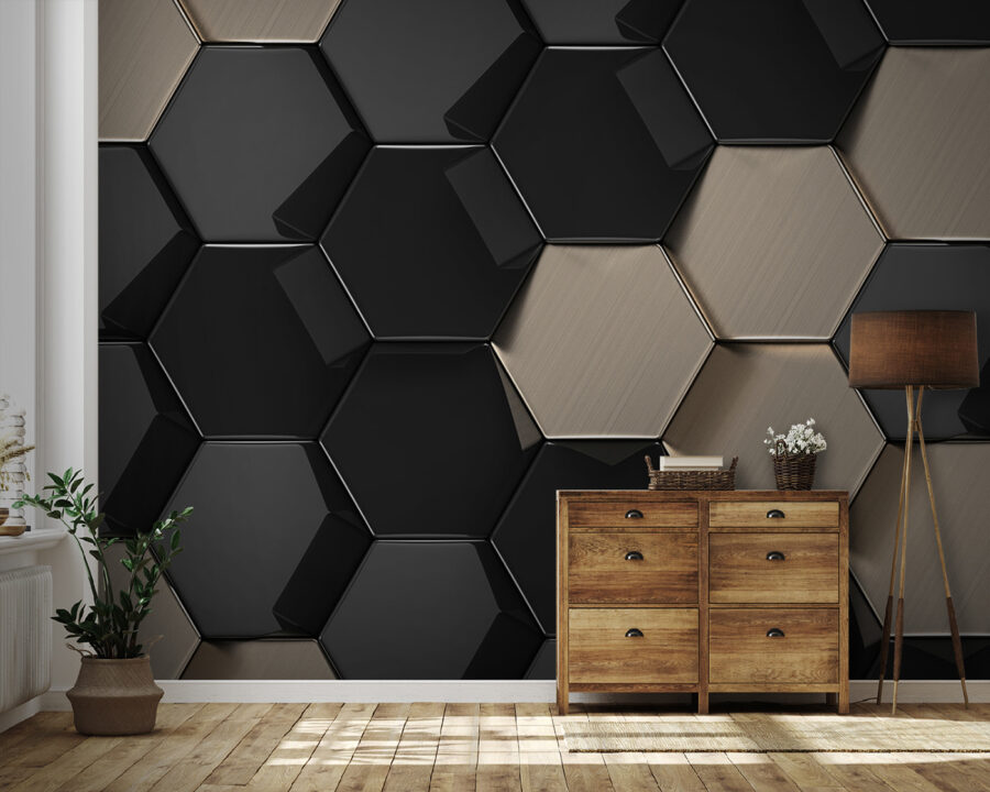 Hexagonal pattern in black and beige