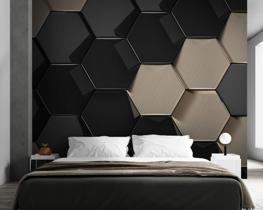 Hexagonal pattern in black and beige