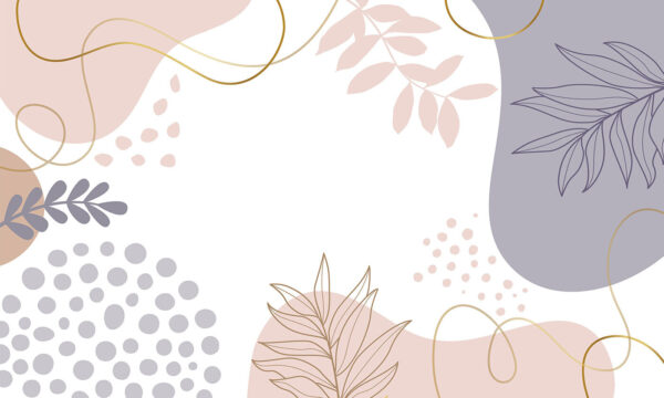 White background with pink and blue and purple shapes and leaves White background with pink and blue and purple shapes and leaves