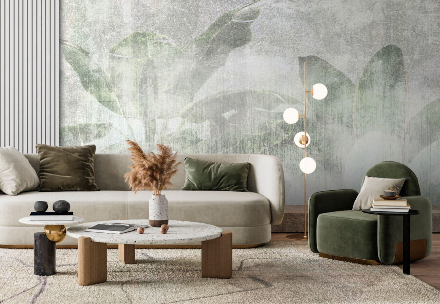 Soft leaves in muted tones.