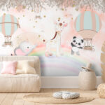 Wall murals Cartoon animals on a rainbow