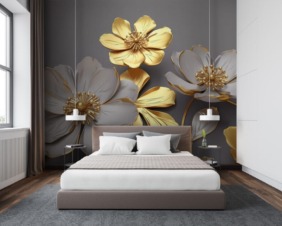 Wall murals Group of flowers on a gray background