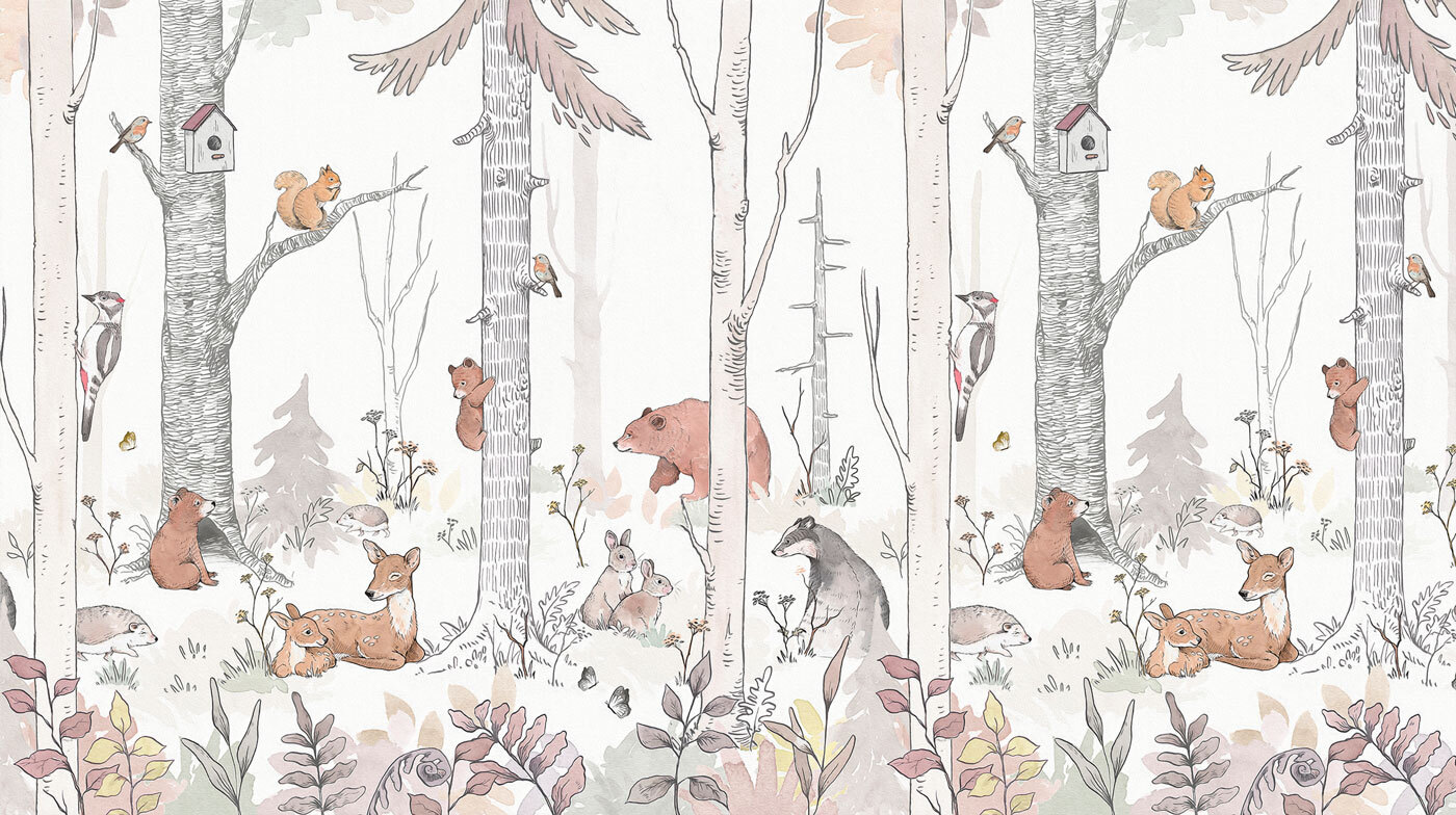 A group of animals in a forest A group of animals in a forest