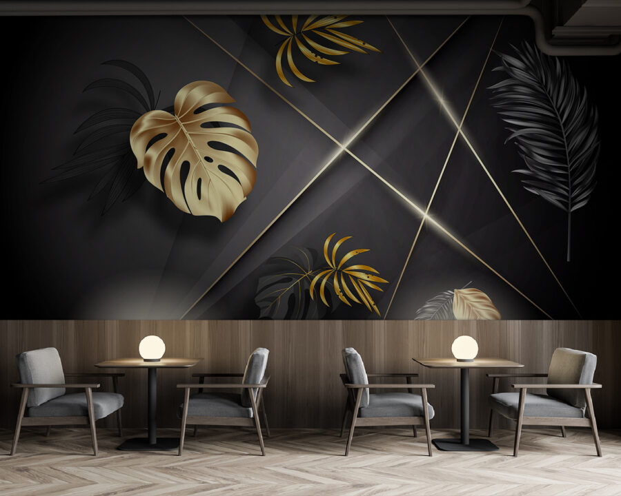 Elegant metallic leaves on dark backdrop.