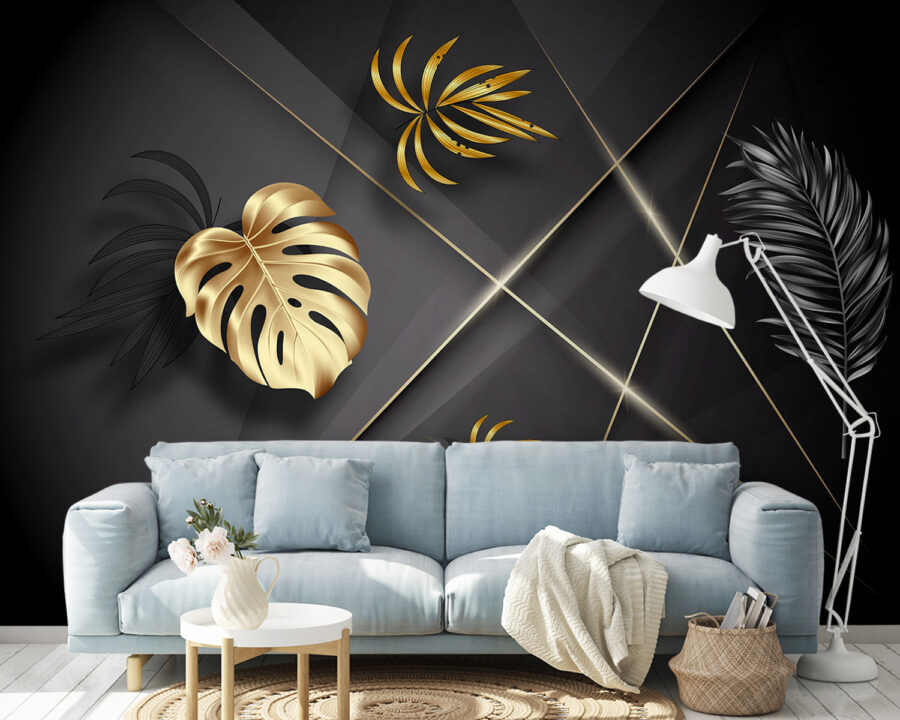 Elegant metallic leaves on dark backdrop.