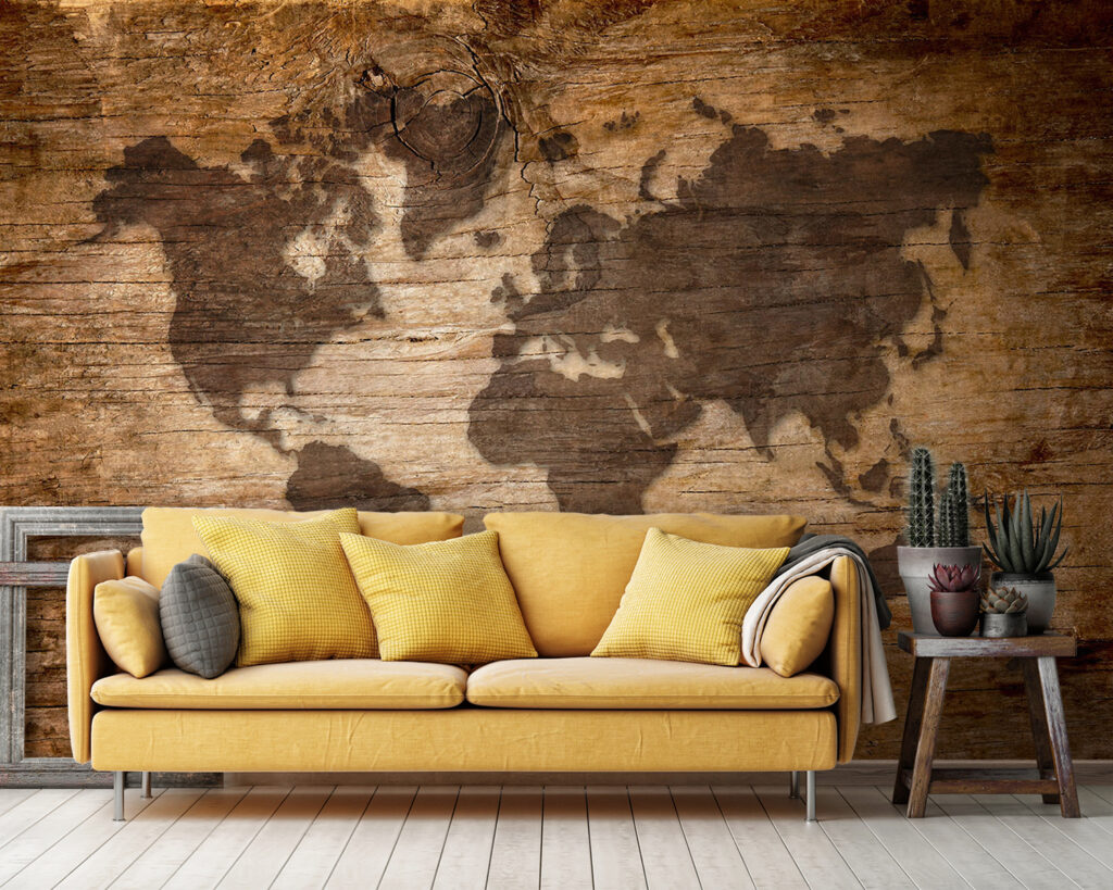 Map of the world on a wood surface