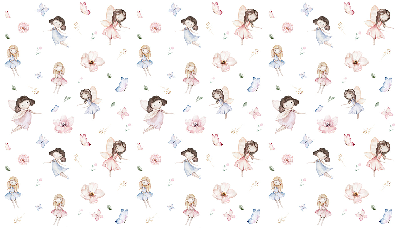 Pattern of fairies and butterflies