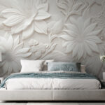 Wall murals White wall with flowers and leaves