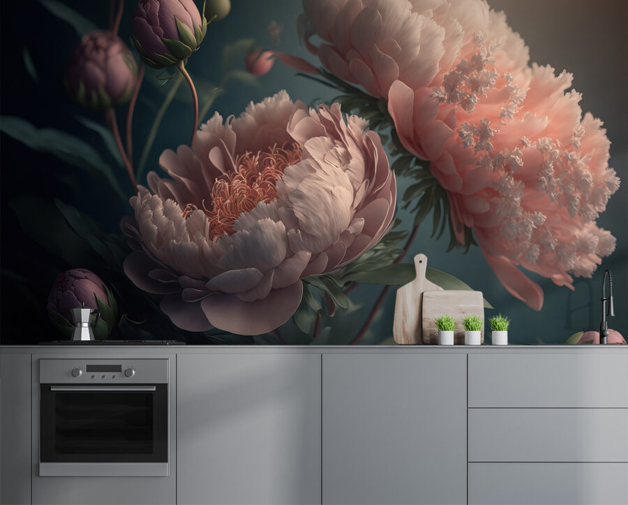 Wall murals Delicate peonies in soft colors.