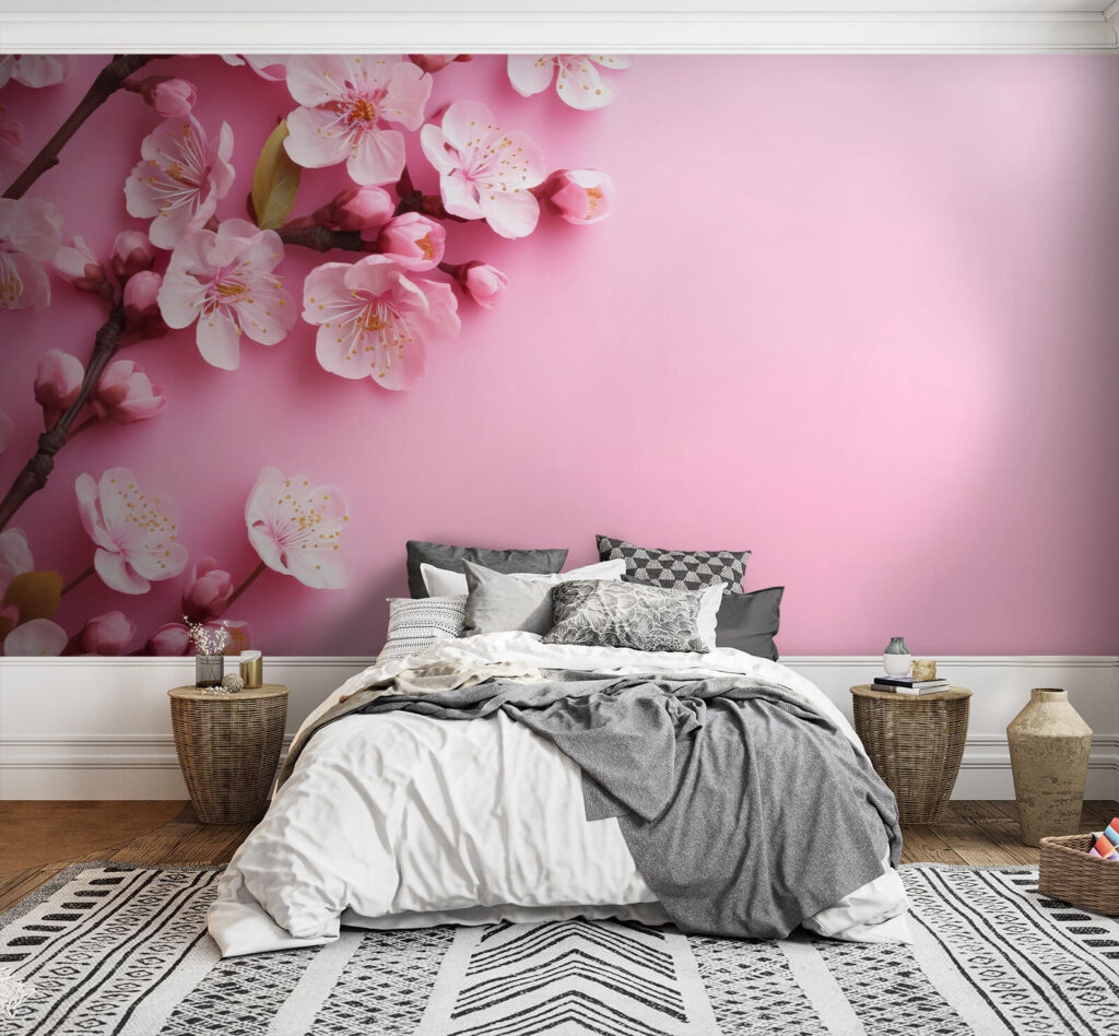 Group of pink flowers on a pink background