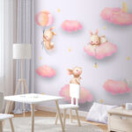 Wall murals Group of rabbits on clouds