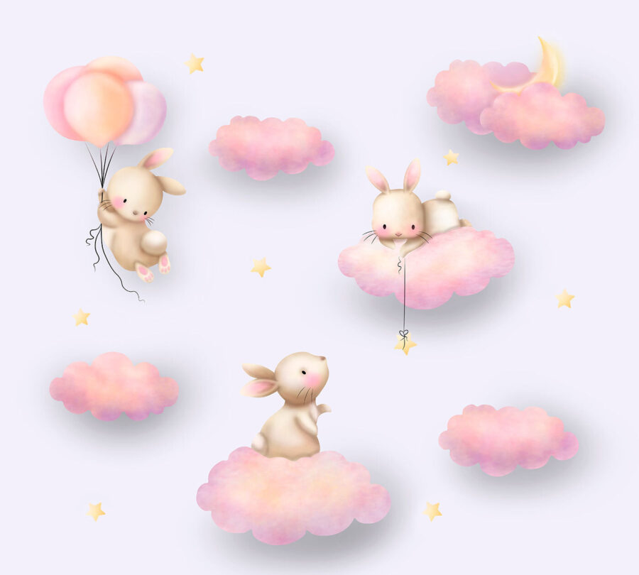 Group of rabbits on clouds