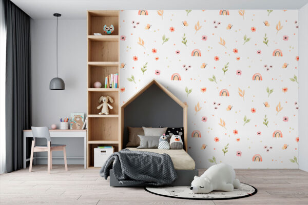 Pattern of flowers and rainbows