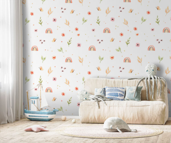 Pattern of flowers and rainbows