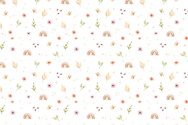 Pattern of flowers and rainbows