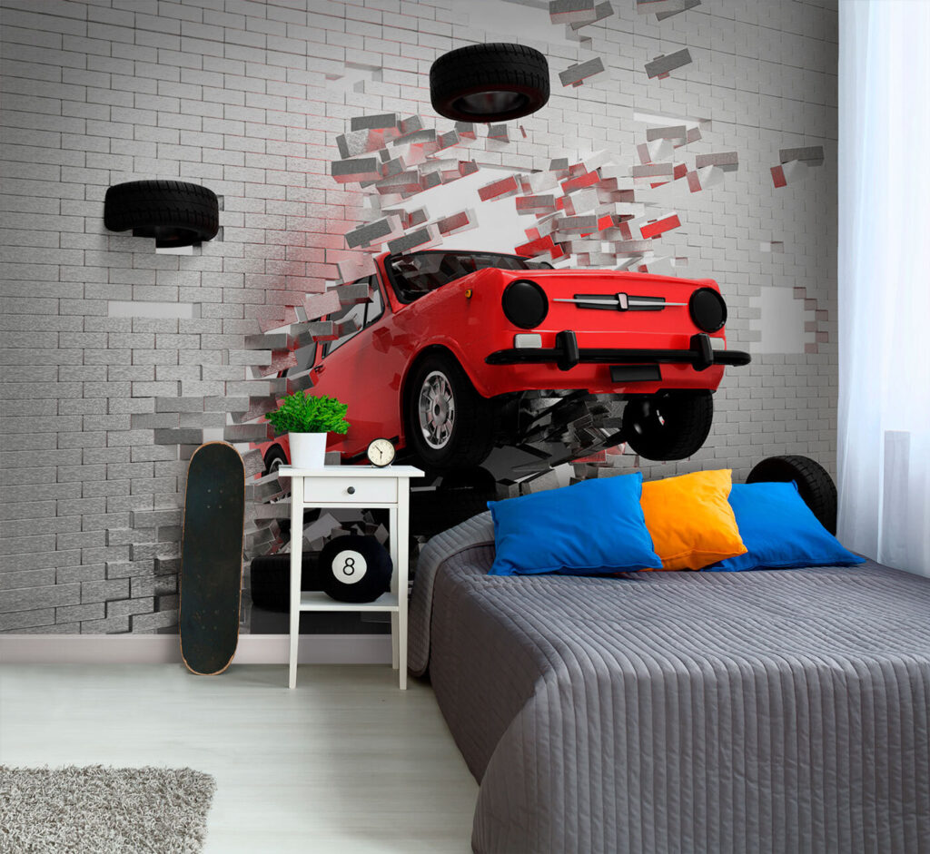 Car crashing through a wall