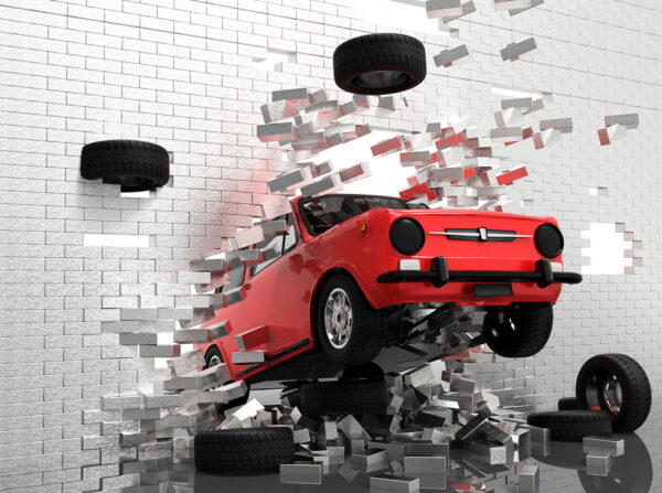 Car crashing through a wall
