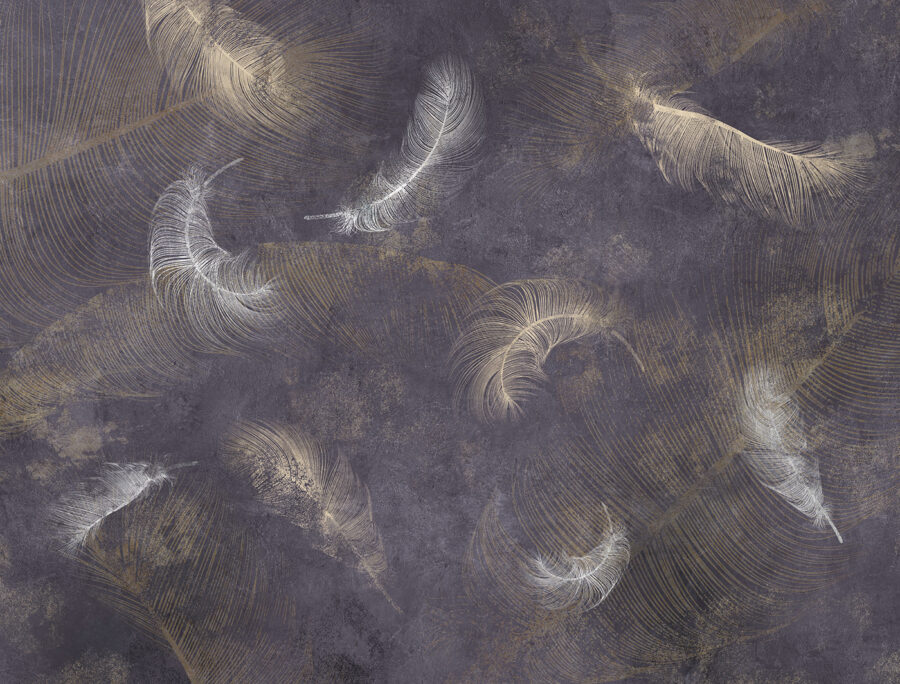 White feathers on a purple surface