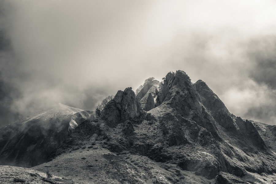 Mountain with fog and clouds