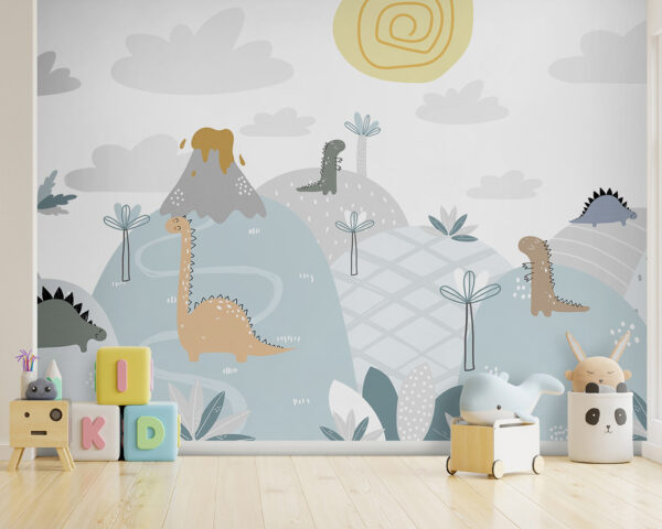 Cartoon of dinosaurs on a hill Cartoon of dinosaurs on a hill