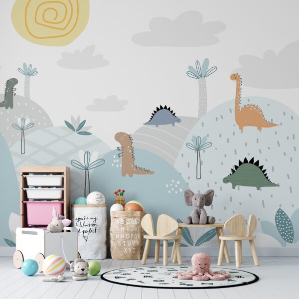 Cartoon of dinosaurs on a hill Cartoon of dinosaurs on a hill