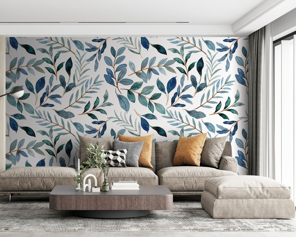 Pattern of blue and green leaves