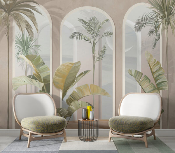 Wall mural of a room with palm trees