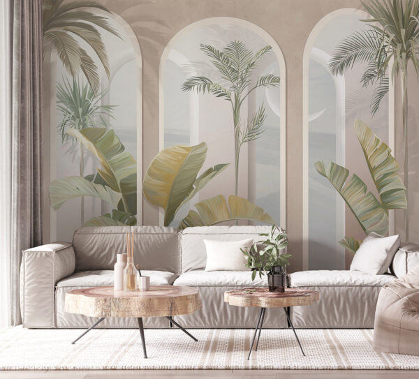 Wall mural of a room with palm trees