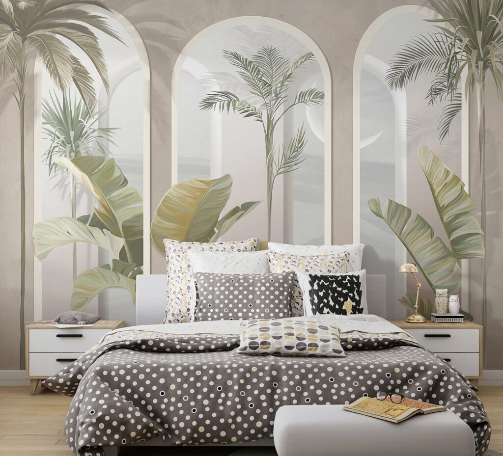 Wall mural of a room with palm trees