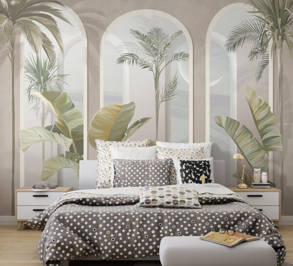 Wall mural of a room with palm trees