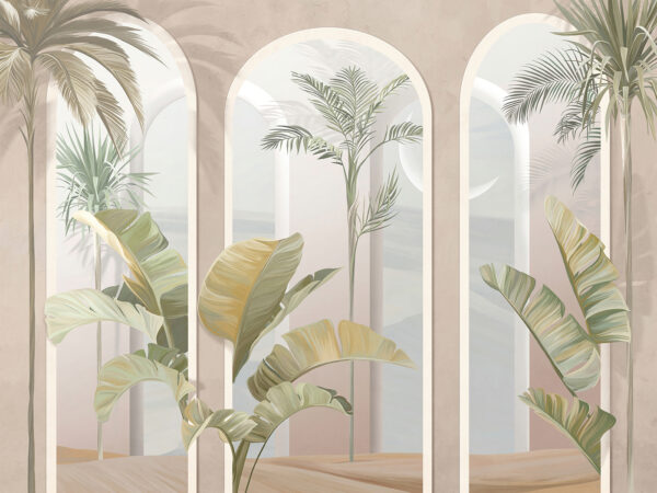 Wall mural of a room with palm trees