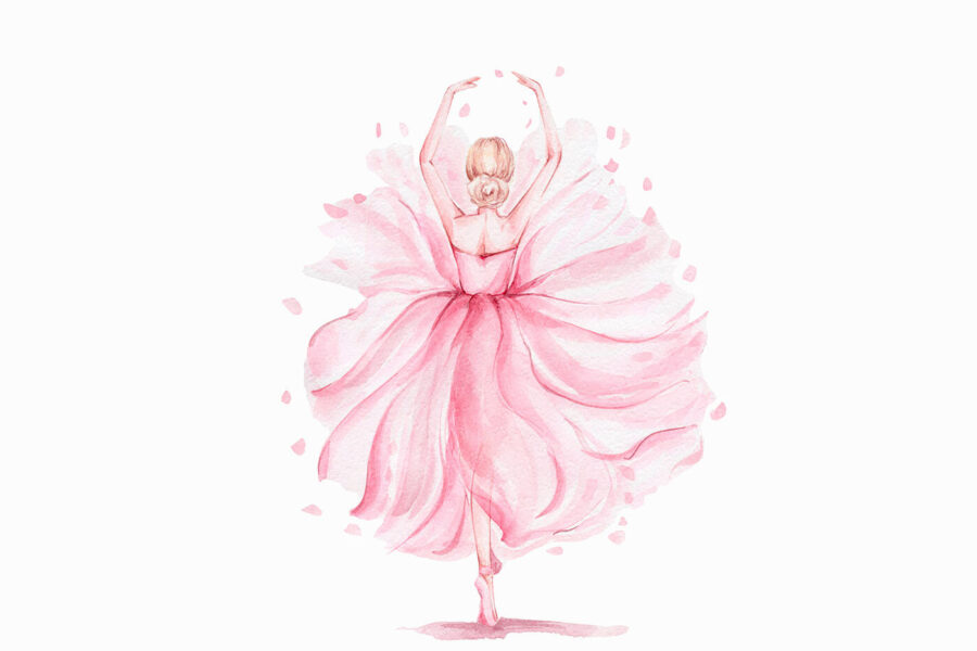 Watercolor of a woman in a pink dress Watercolor of a woman in a pink dress