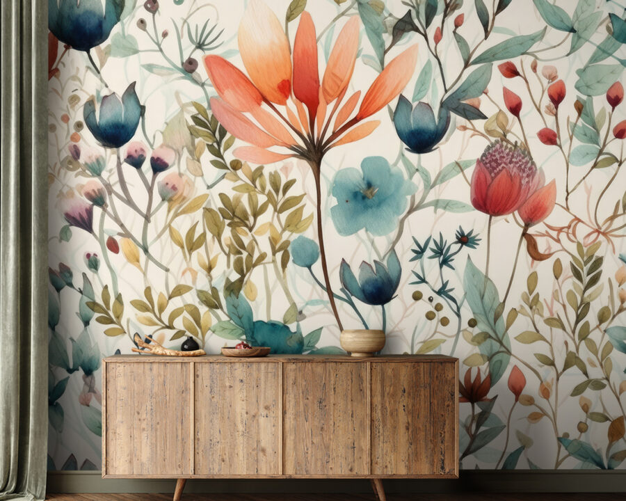 Colorful flowers and leaves