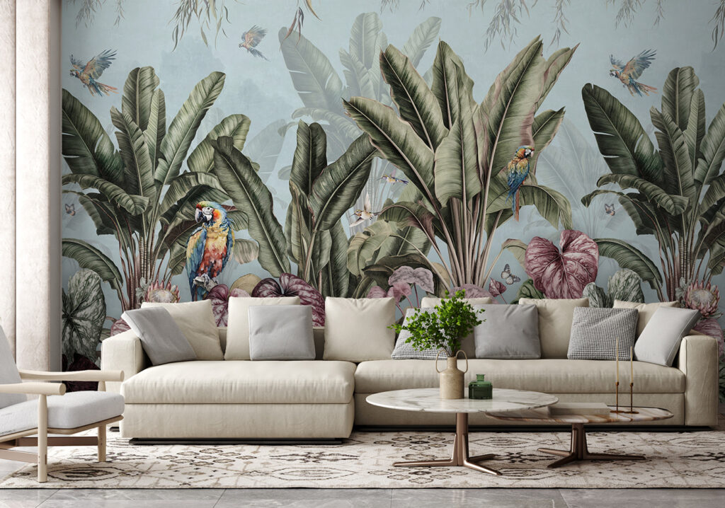 u96259pig2 1024x718 - Wallpaper with tropical plants and birds - tegory