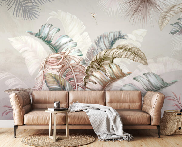 Tropical foliage with delicate birds Tropical foliage with delicate birds