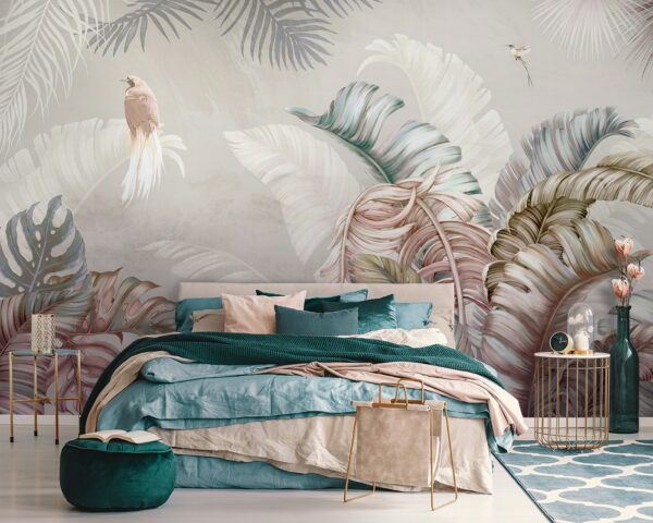 Tropical foliage with delicate birds Tropical foliage with delicate birds
