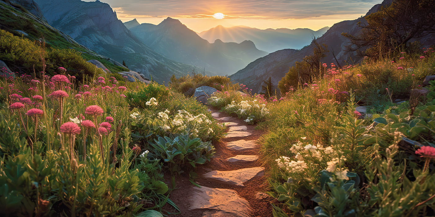 u96205p - A stone path leading to mountains - tegory